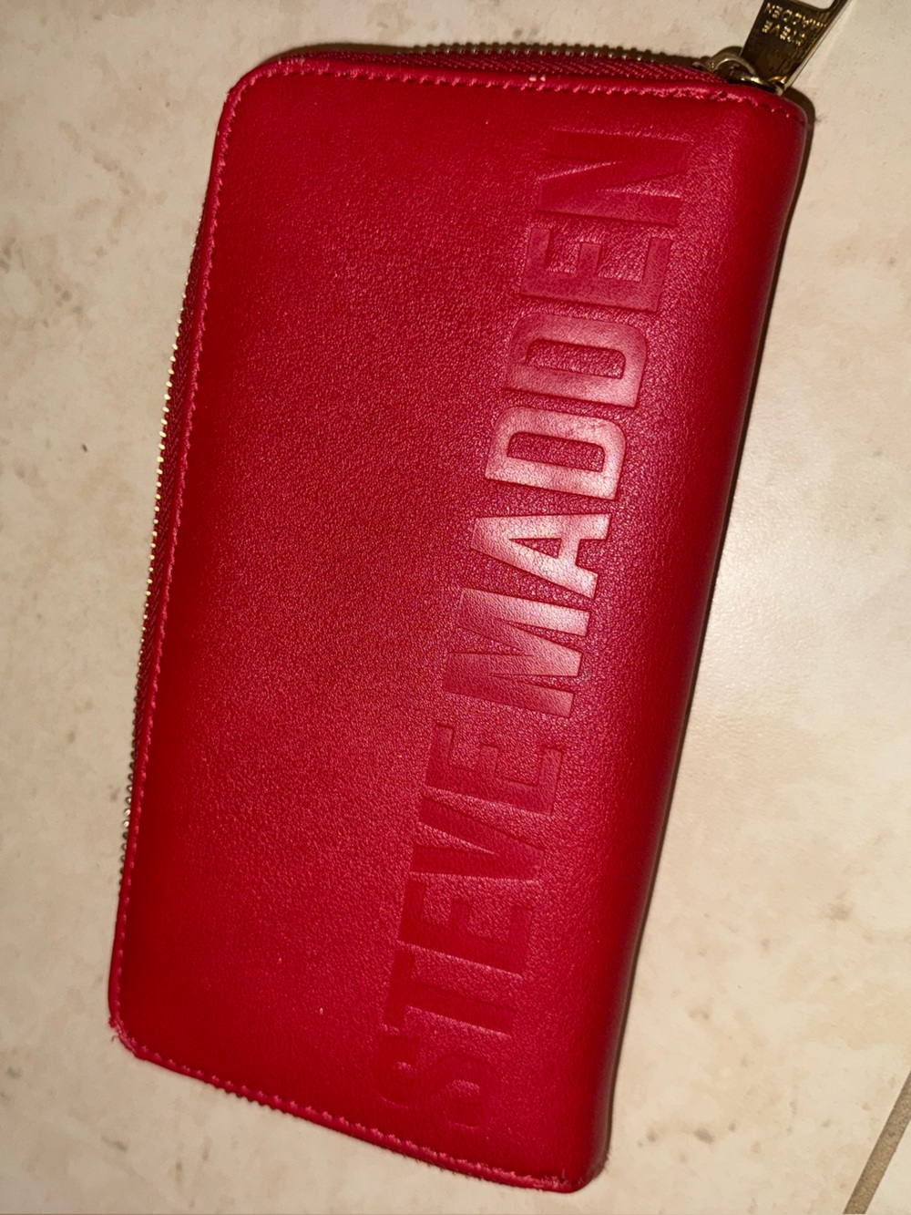 Steve Madden Red Zip Wallet with Embossed Logo